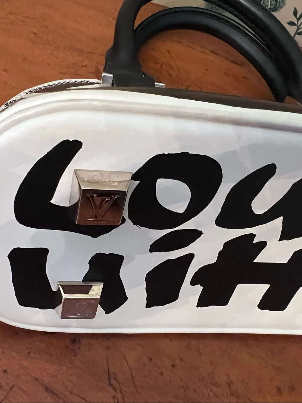 Louis Vuitton White & Black Graffiti Speedy Alma Satchel